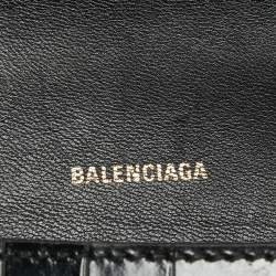 مملوكة مسبقًا Balenciaga Black Croc Embossed Leather Small Hourglass Top Handle Bag