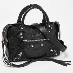 Pre Owned Balenciaga Black Leather Mini City Bag