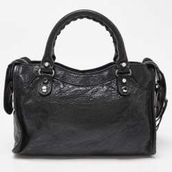 Pre Owned Balenciaga Black Leather Mini City Bag