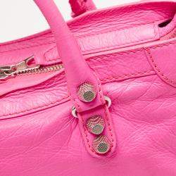Pre Owned Balenciaga Neon Pink Leather Small Classic City Tote