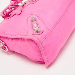 Pre Owned Balenciaga Neon Pink Leather Small Classic City Tote