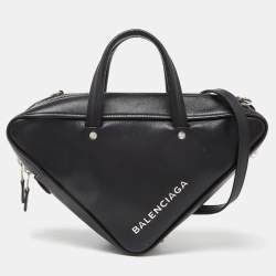 Balenciaga Black Leather Small Triangle Duffle Bag