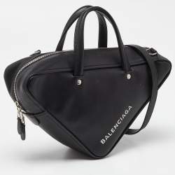 Balenciaga Black Leather Small Triangle Duffle Bag