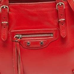 Pre Owned Balenciaga Red Leather Mini Papier A4 Tote