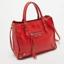 Pre Owned Balenciaga Red Leather Mini Papier A4 Tote