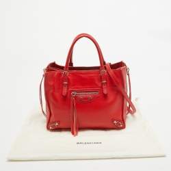 Pre Owned Balenciaga Red Leather Mini Papier A4 Tote