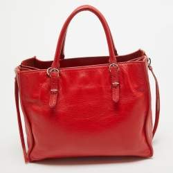 Pre Owned Balenciaga Red Leather Mini Papier A4 Tote