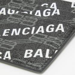 Pre Owned Balenciaga Black/White Printed Logo Leather Card Holder