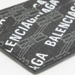 Pre Owned Balenciaga Black/White Printed Logo Leather Card Holder