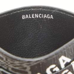 Pre Owned Balenciaga Black/White Printed Logo Leather Card Holder