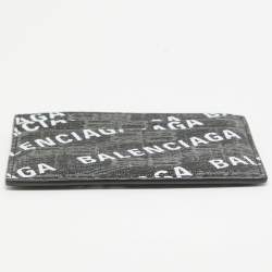 Pre Owned Balenciaga Black/White Printed Logo Leather Card Holder