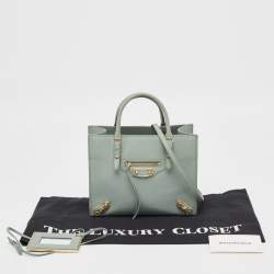 Pre Owned Balenciaga Light Green Leather Mini Papier A4 Tote