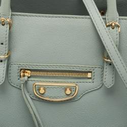 Pre Owned Balenciaga Light Green Leather Mini Papier A4 Tote
