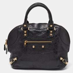 Pre Owned Balenciaga Black Leather RGH Bowler Bag
