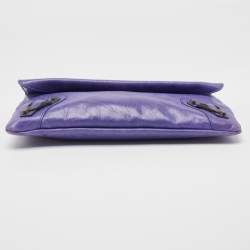 Pre Owned Balenciaga Purple Leather RH Envelope Clutch