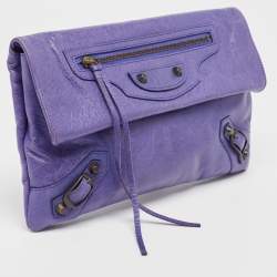 Pre Owned Balenciaga Purple Leather RH Envelope Clutch