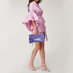 Pre Owned Balenciaga Purple Leather RH Envelope Clutch