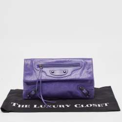 Pre Owned Balenciaga Purple Leather RH Envelope Clutch