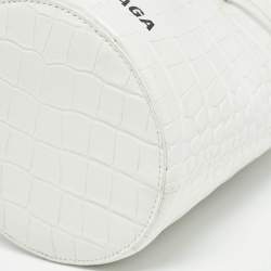 Pre Owned Balenciaga White Croc Embossed Leather XS Everyday Bucket Bag