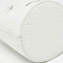 Pre Owned Balenciaga White Croc Embossed Leather XS Everyday Bucket Bag