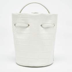 Pre Owned Balenciaga White Croc Embossed Leather XS Everyday Bucket Bag