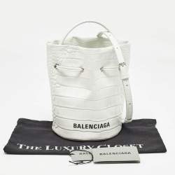Pre Owned Balenciaga White Croc Embossed Leather XS Everyday Bucket Bag