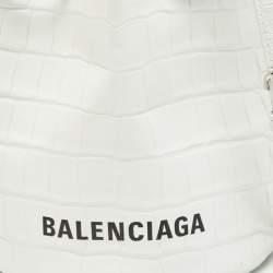 Pre Owned Balenciaga White Croc Embossed Leather XS Everyday Bucket Bag