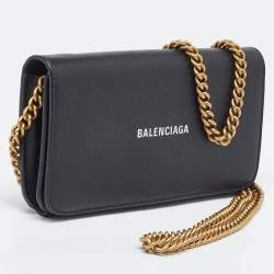 Balenciaga Black Leather Everyday Wallet on Chain