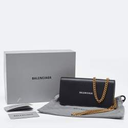 Balenciaga Black Leather Everyday Wallet on Chain