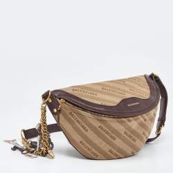 Balenciaga Beige/Brown Canvas and Leather Souvenir Belt Bag