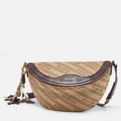 Balenciaga Beige/Brown Canvas and Leather Souvenir Belt Bag