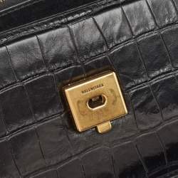 مملوكة مسبقًا Balenciaga Black Croc Embossed Leather Small Gossip Shoulder Bag