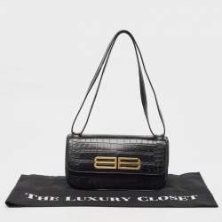 مملوكة مسبقًا Balenciaga Black Croc Embossed Leather Small Gossip Shoulder Bag
