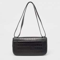 مملوكة مسبقًا Balenciaga Black Croc Embossed Leather Small Gossip Shoulder Bag