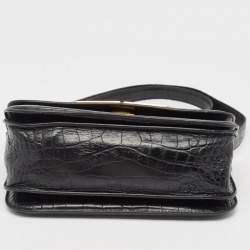 مملوكة مسبقًا Balenciaga Black Croc Embossed Leather Small Gossip Shoulder Bag