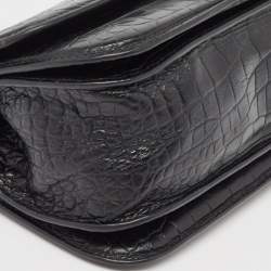 مملوكة مسبقًا Balenciaga Black Croc Embossed Leather Small Gossip Shoulder Bag