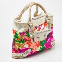 Pre Owned Balenciaga Multicolor Printed Nylon and Leather GSH Brief Bag