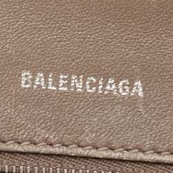 Pre Owned Balenciaga Dark Beige Croc Embossed Leather Small Hourglass Top Handle Bag