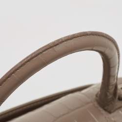 Pre Owned Balenciaga Dark Beige Croc Embossed Leather Small Hourglass Top Handle Bag