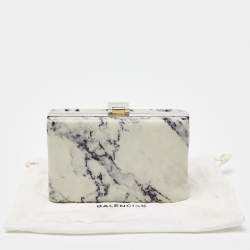 Balenciaga Off White/Black Marble Leather Le Dix Minaudiere Box Clutch 