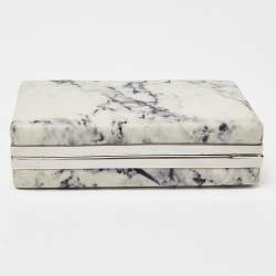 Balenciaga Off White/Black Marble Leather Le Dix Minaudiere Box Clutch 