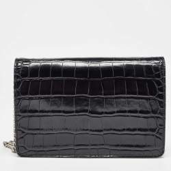Pre Owned Balenciaga Black Croc Embossed Leather Ville Chain Clutch