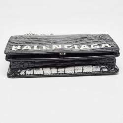 Pre Owned Balenciaga Black Croc Embossed Leather Ville Chain Clutch