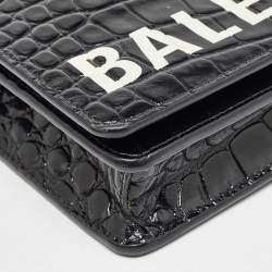 Pre Owned Balenciaga Black Croc Embossed Leather Ville Chain Clutch