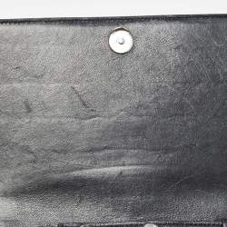 Pre Owned Balenciaga Black Croc Embossed Leather Ville Chain Clutch