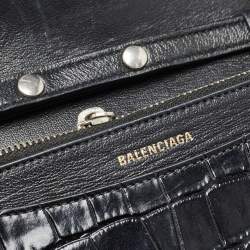 Pre Owned Balenciaga Black Croc Embossed Leather Ville Chain Clutch