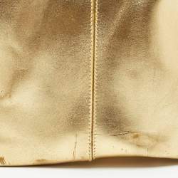 Pre Owned Balenciaga Metallic Gold Leather Bowling MM Bag