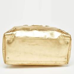 Pre Owned Balenciaga Metallic Gold Leather Bowling MM Bag