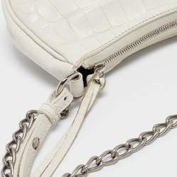 Pre Owned Balenciaga White Croc Embossed Leather Mini Le Cagole Shoulder Bag