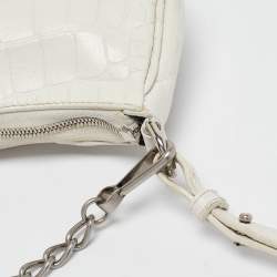 Pre Owned Balenciaga White Croc Embossed Leather Mini Le Cagole Shoulder Bag
